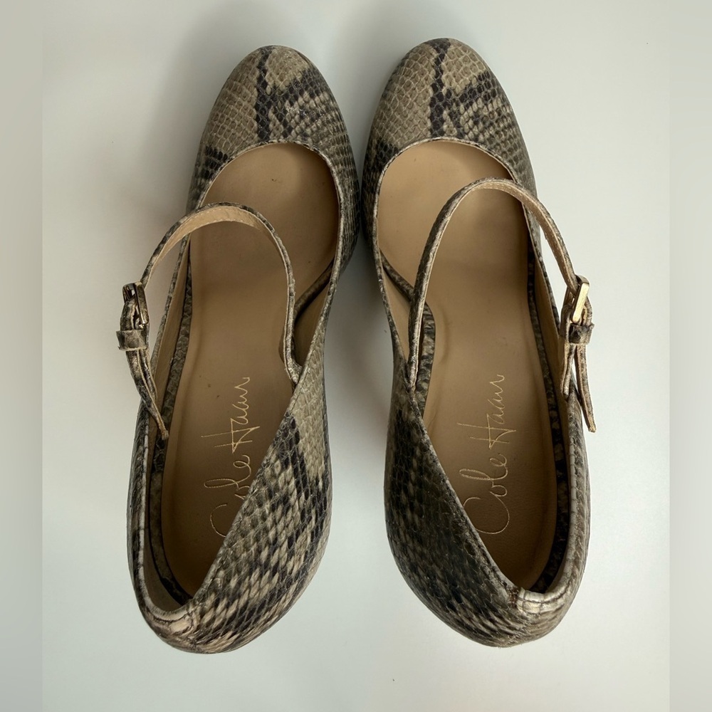 Cole Haan Snakeskin Print Mary Jane Platform Block Heels Size 7B Y2K Preppy Boho - Picture 11 of 15
